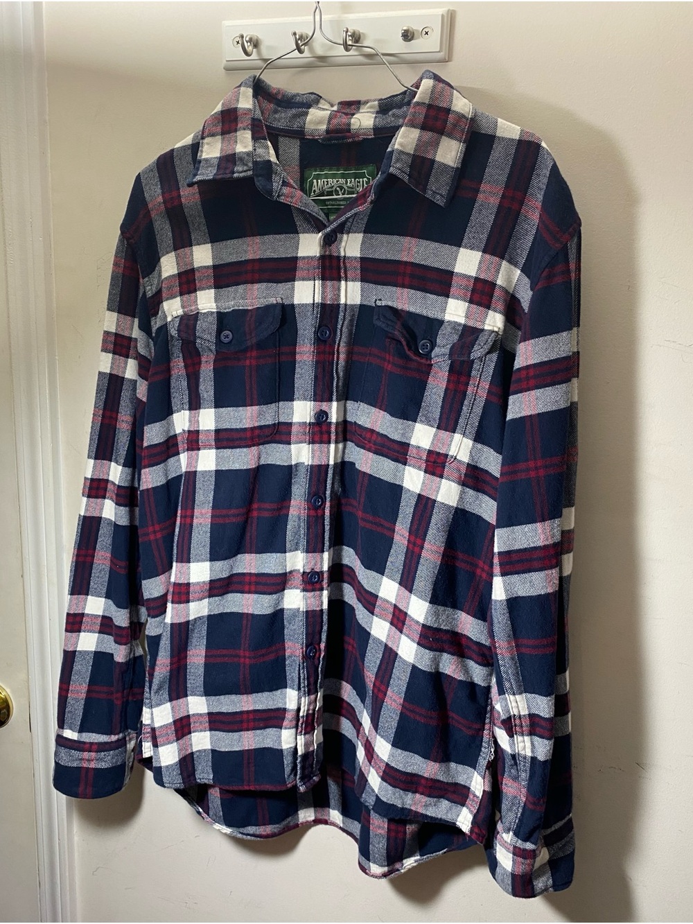 American Eagle Outfitters Navy, White & Burgundy Plaid Shirt Jacket